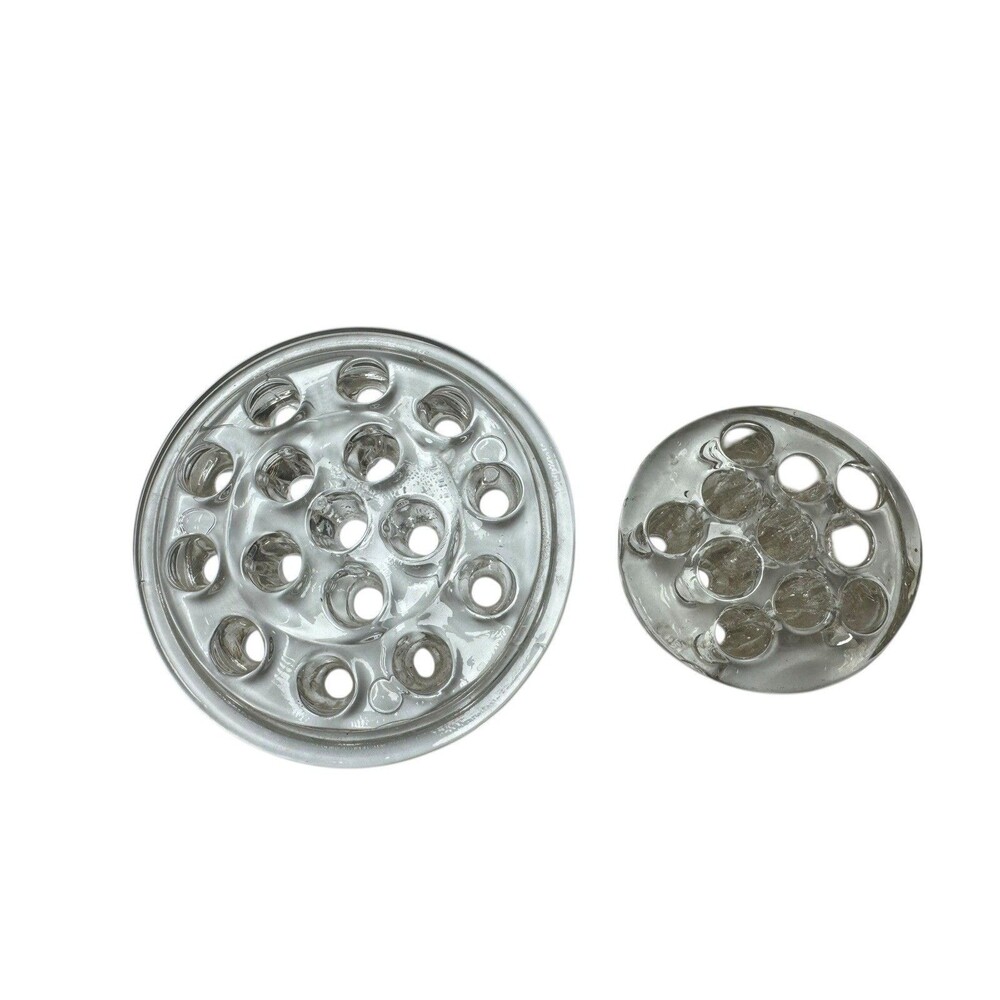 2 Vintage Clear Glass Flower Frog 11 - 16 Holes for Floral Arrangements Vases